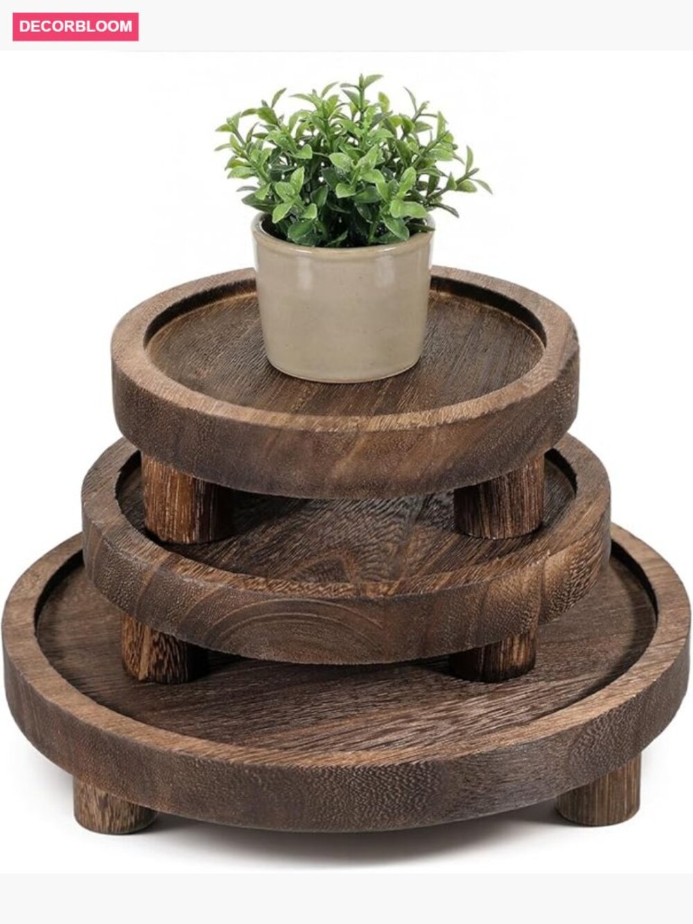 3 Piece Round Wooden Display Risers Tiered Cake Pedestal Stand Set